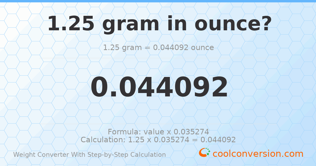 1.25 grams = 0.0440925 ounces