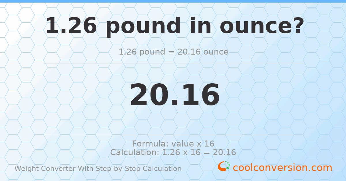 1.26 pounds = 20.16 ounces