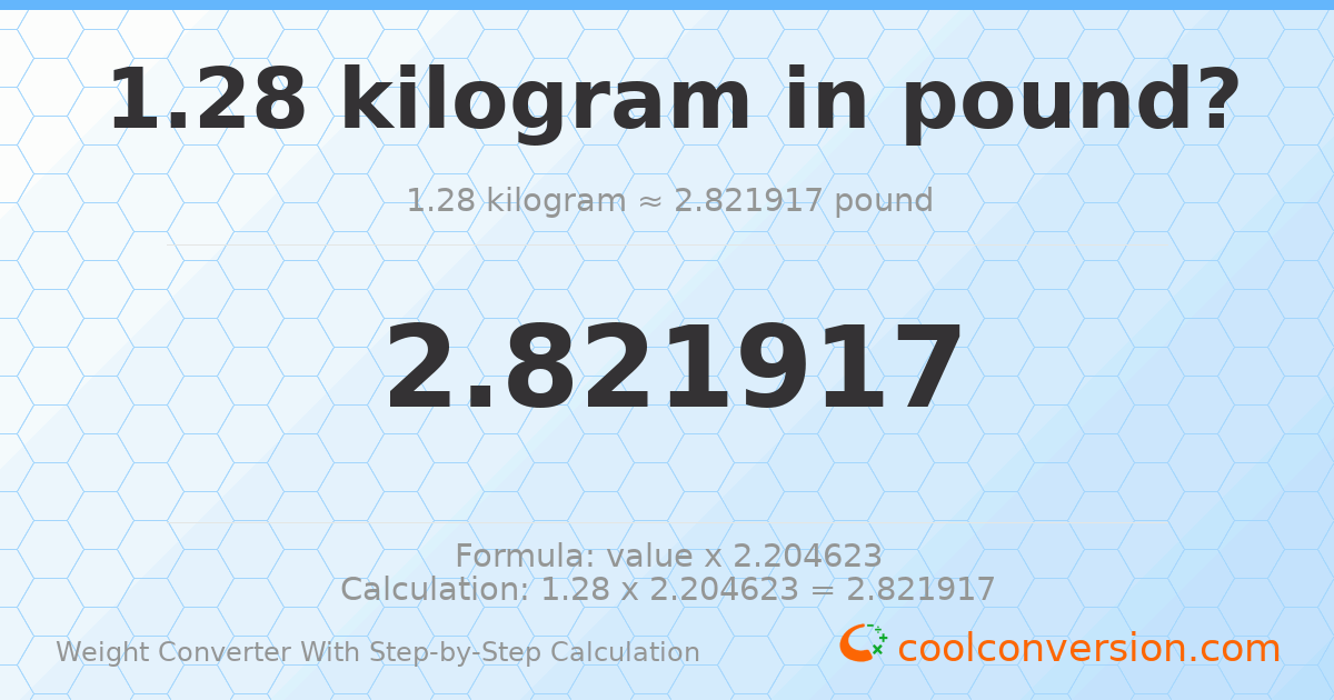 1.28 kilograms = 2.82192 pounds