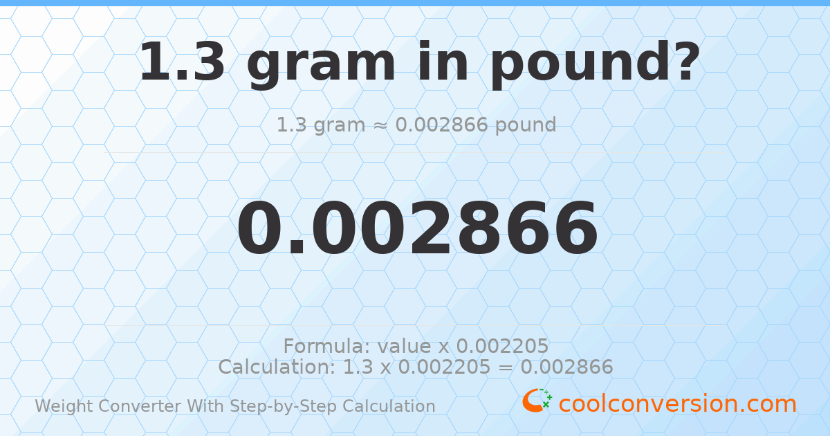 1.3 grams = 0.00286601 pounds