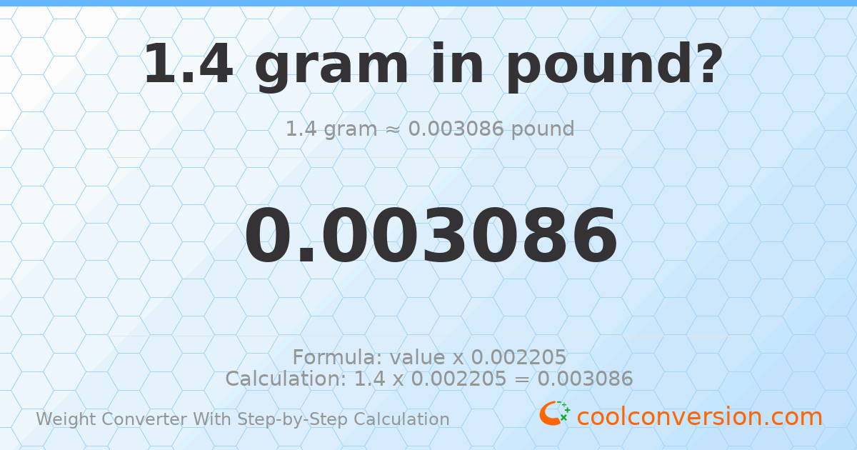 1.4 grams = 0.00308647 pounds