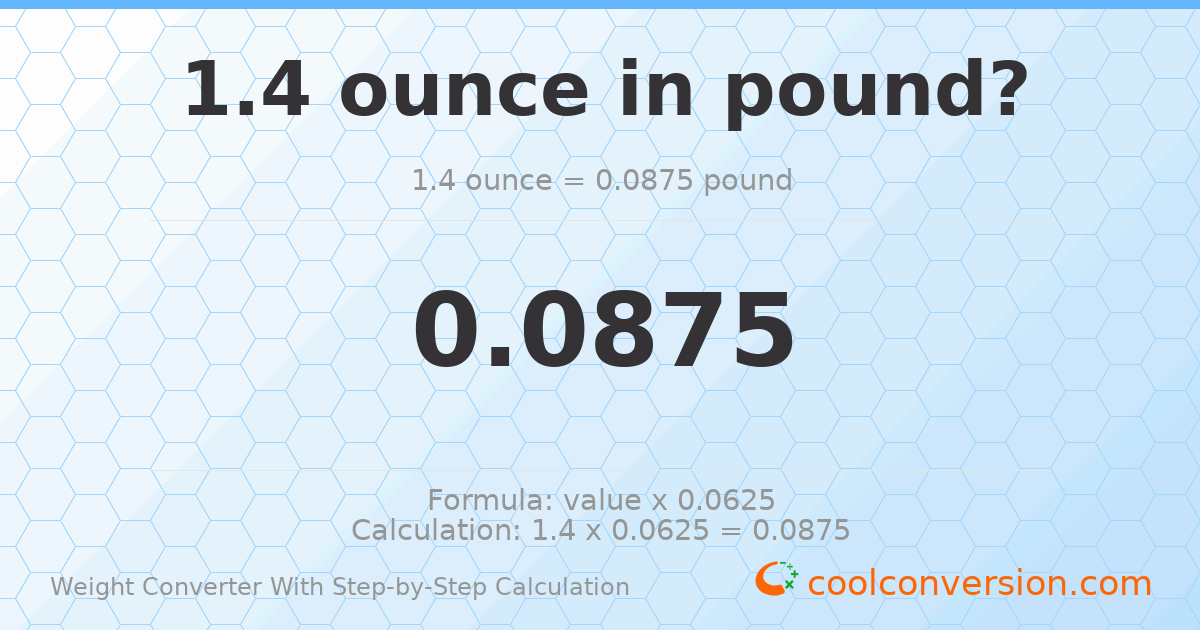 1.4 ounces = 0.0875 pounds