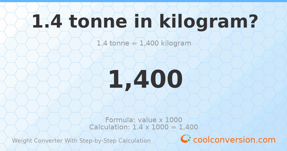 1.4 tonnes = 1400 kilograms