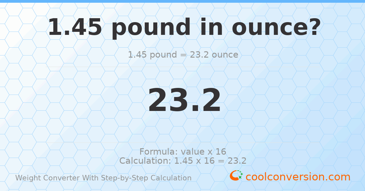 1.45 pounds = 23.2 ounces