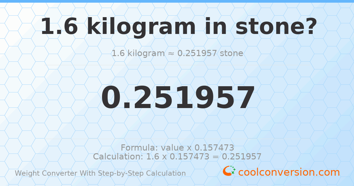 1.6 kilograms = 0.251957 stones