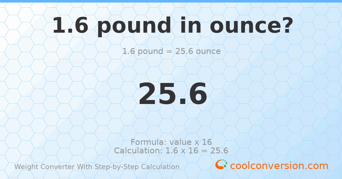 1.6 pounds = 25.6 ounces