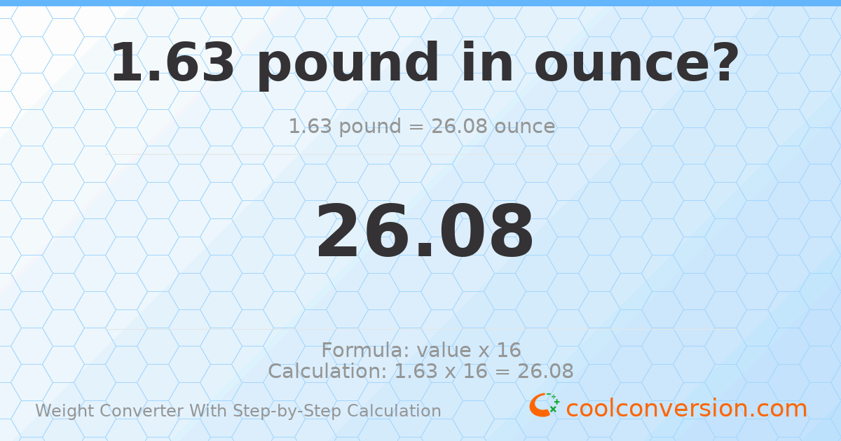 1.63 pounds = 26.08 ounces