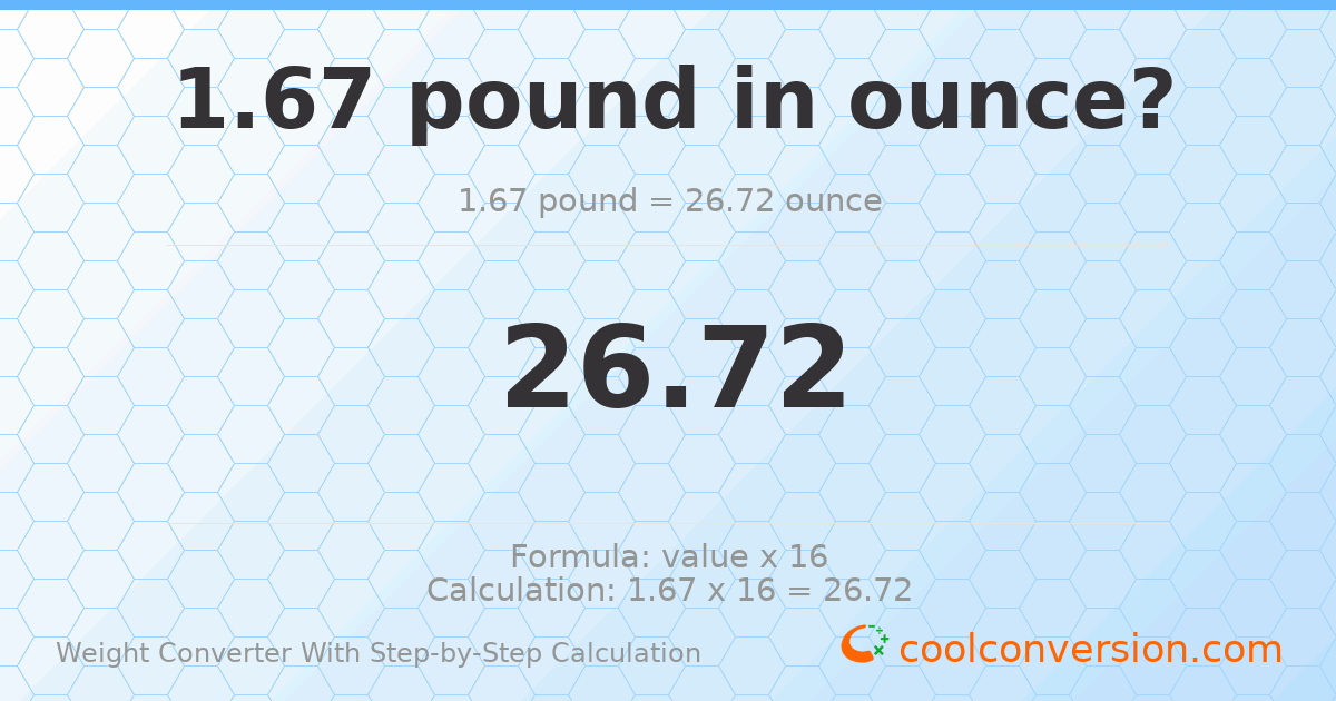 1.67 pounds = 26.72 ounces