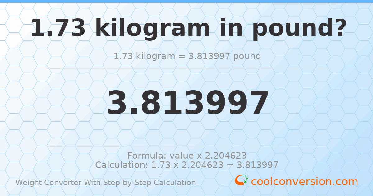 1.73 kilograms = 3.814 pounds