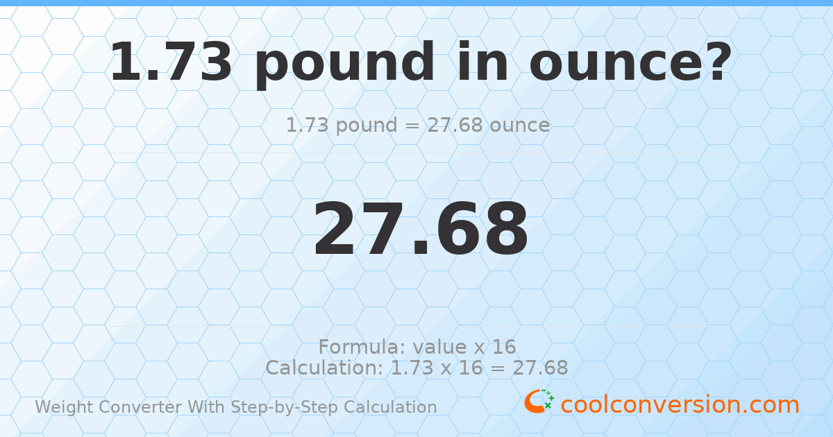 1.73 pounds = 27.68 ounces