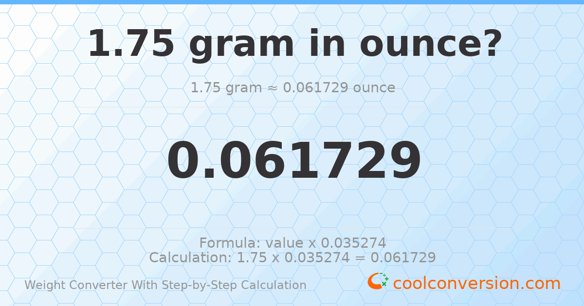 1.75 grams = 0.0617294 ounces
