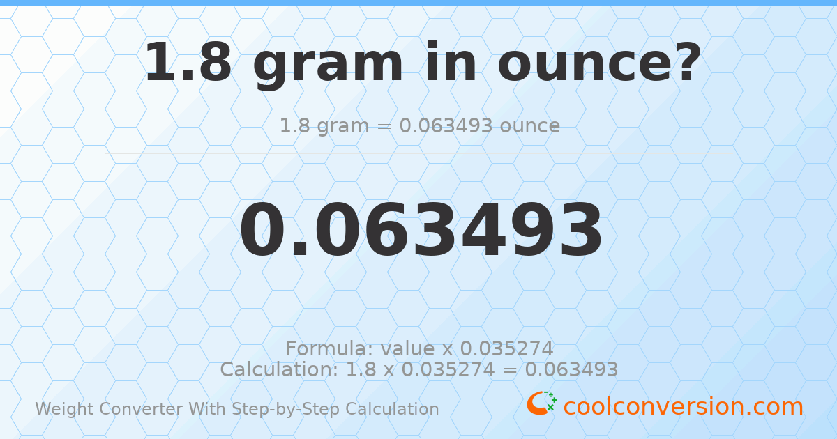1.8 grams = 0.0634931 ounces