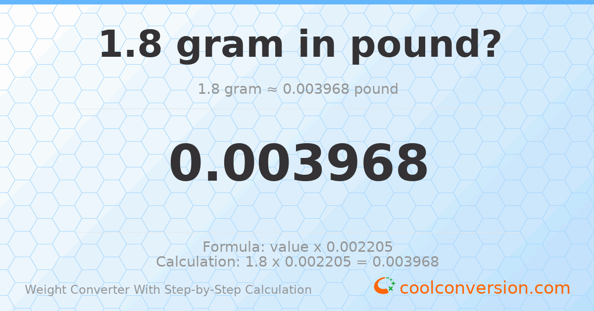 1.8 grams = 0.00396832 pounds