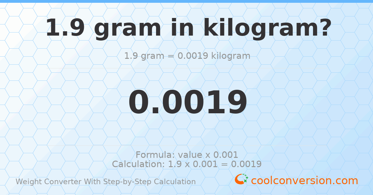 1.9 grams = 0.0019 kilograms