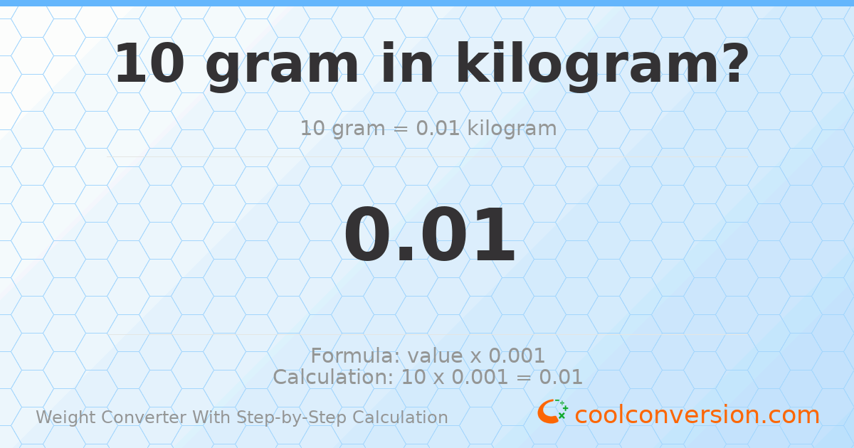 10 grams = 0.01 kilograms