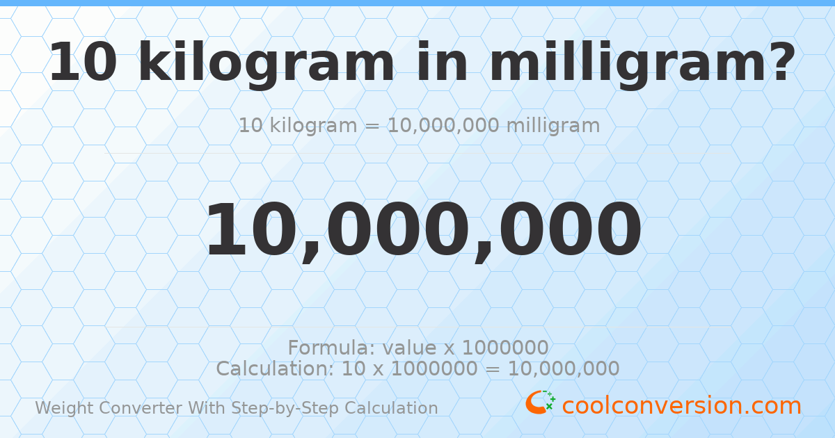 10 kilograms = 10000000 milligrams