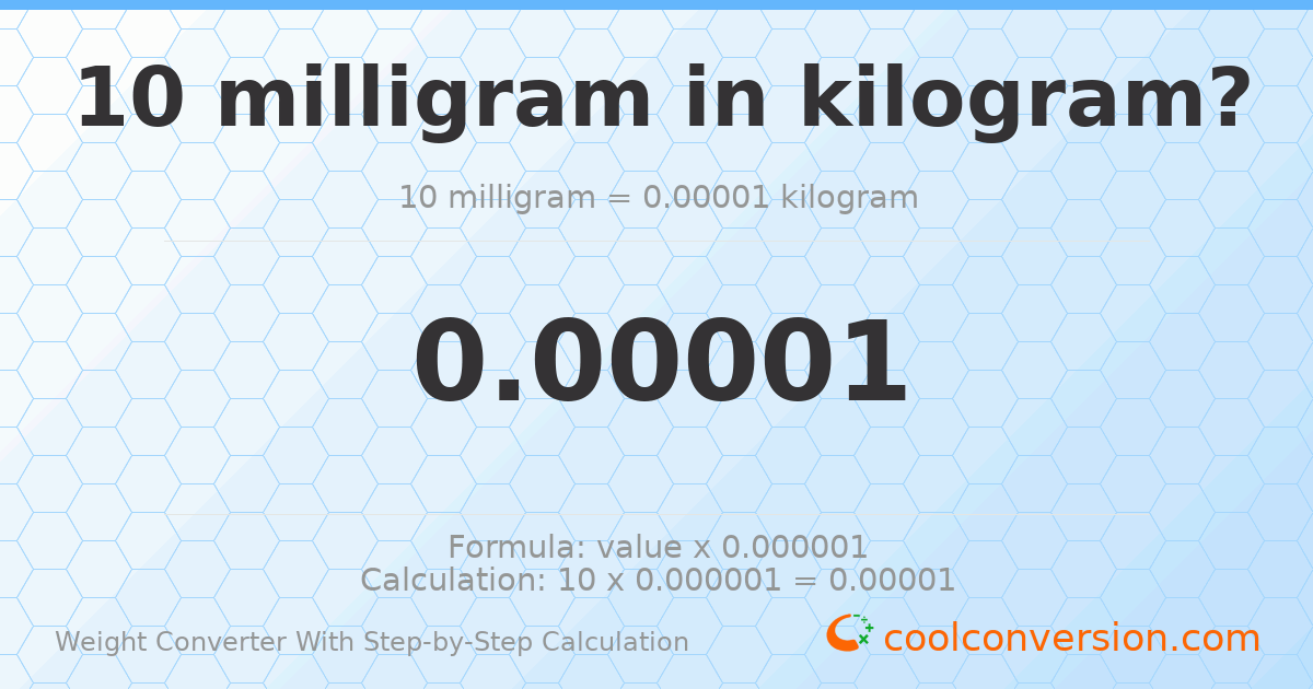 10 milligrams = 1 × 10⁻⁵ kilograms