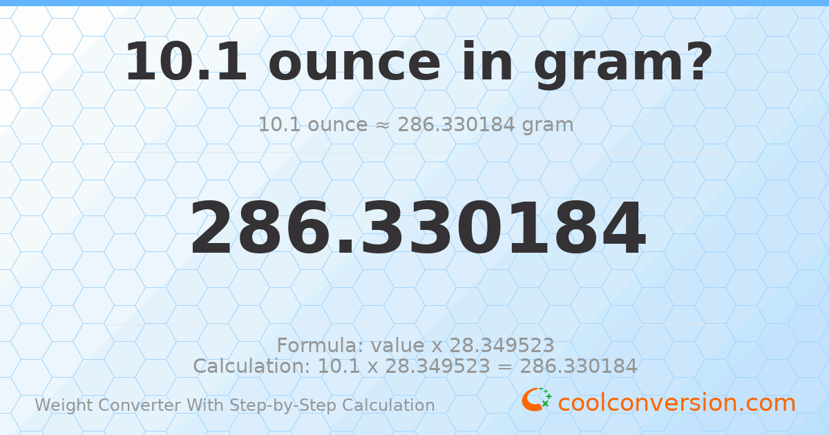 10.1 ounces = 286.33 grams