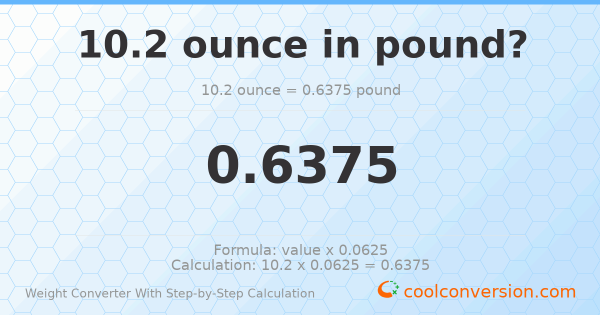 10.2 ounces = 0.6375 pounds