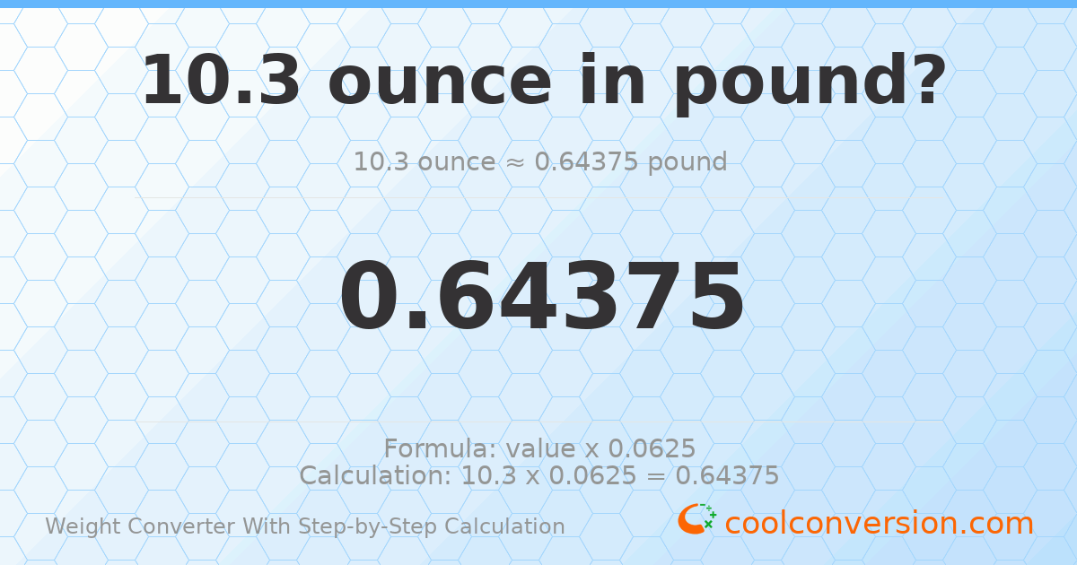 10.3 ounces = 0.64375 pounds