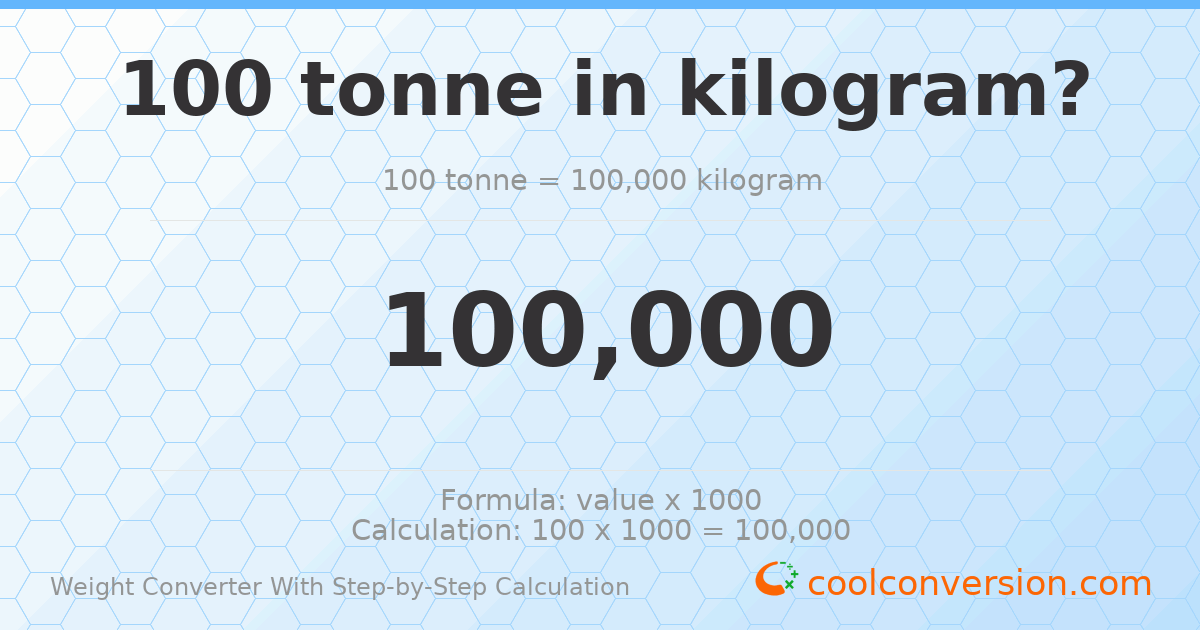 100 tonnes = 100000 kilograms