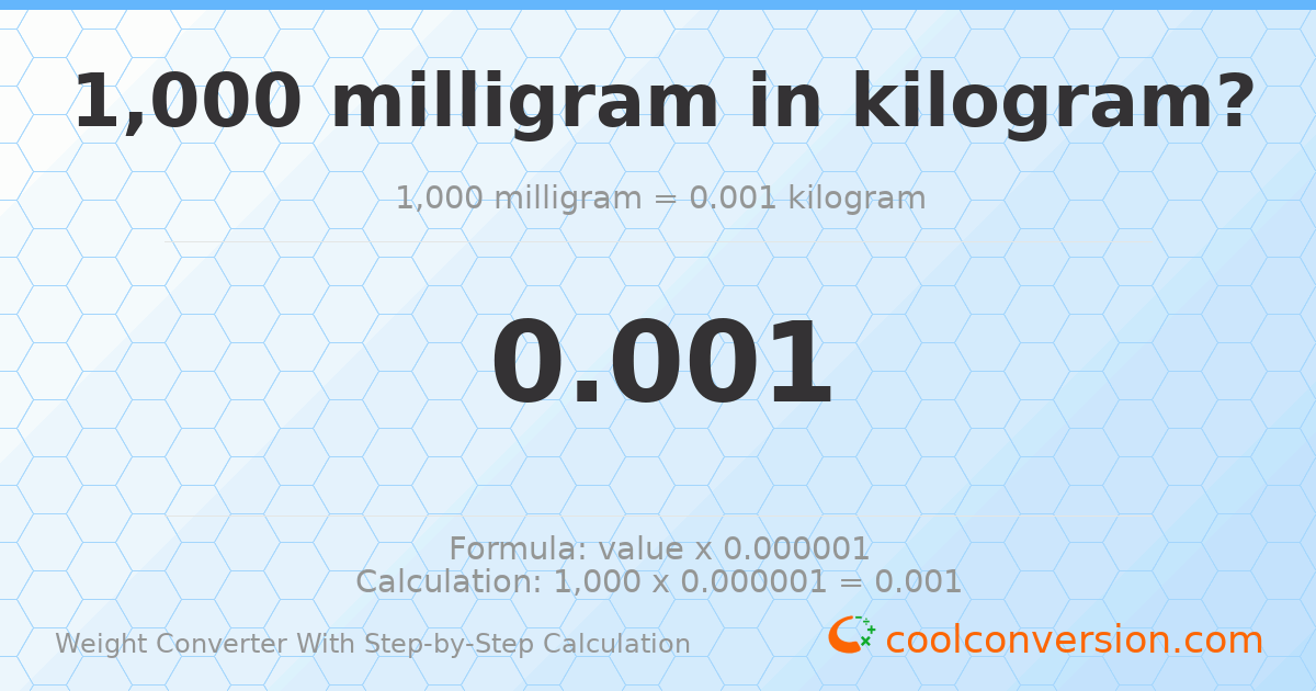 1000 milligrams = 0.001 kilograms