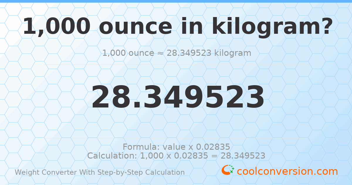 1000 ounces = 28.3495 kilograms