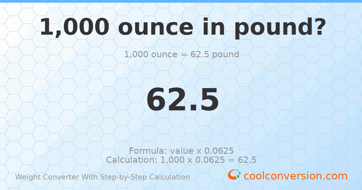 1000 ounces = 62.5 pounds