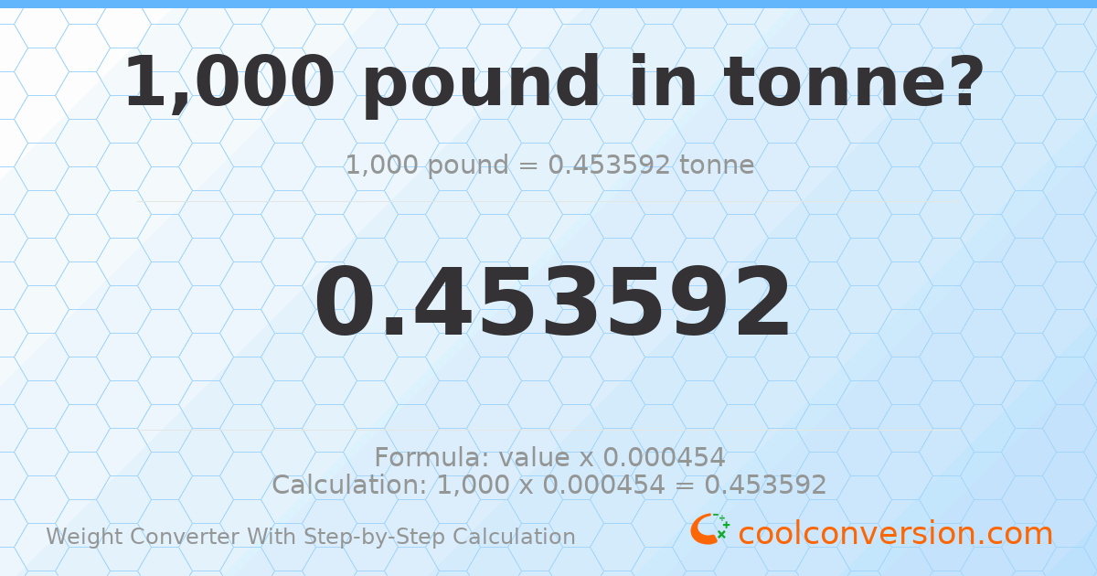 1000 pounds = 0.453592 tonnes
