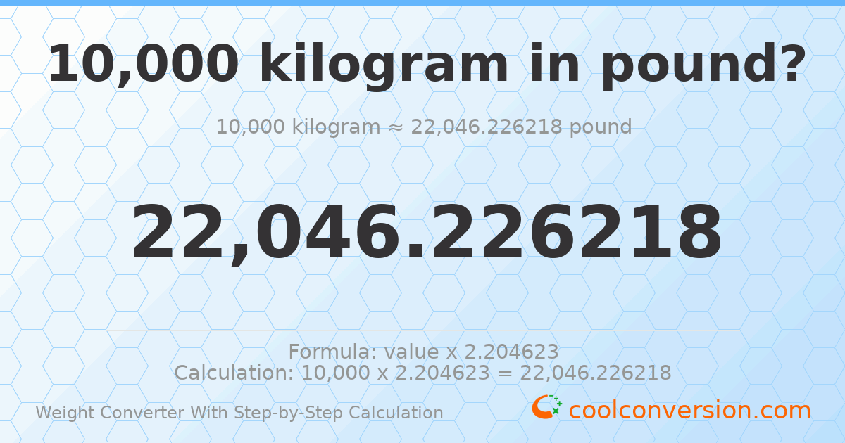 10000 kilograms = 22046.2 pounds