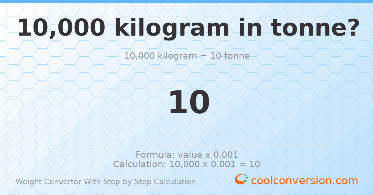 10000 kilograms = 10 tonnes
