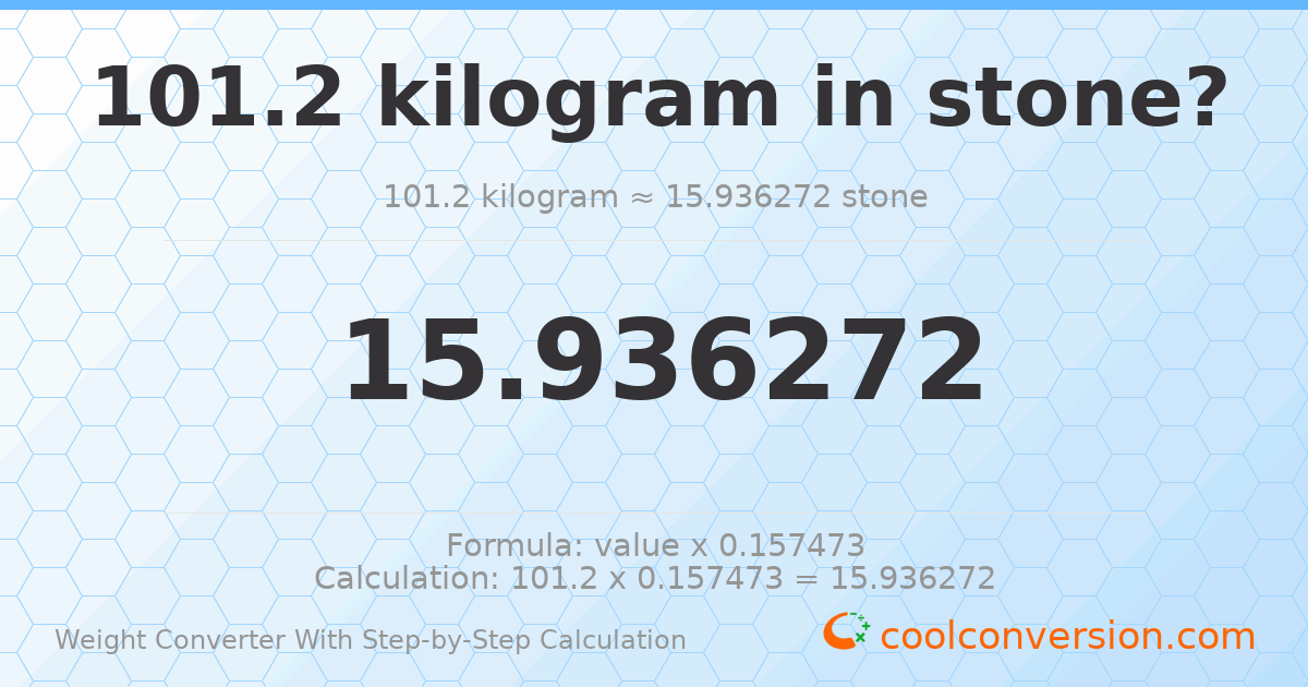 101.2 kilograms = 15.9363 stones