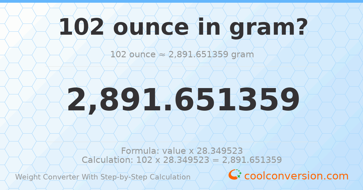 102 ounces = 2891.65 grams