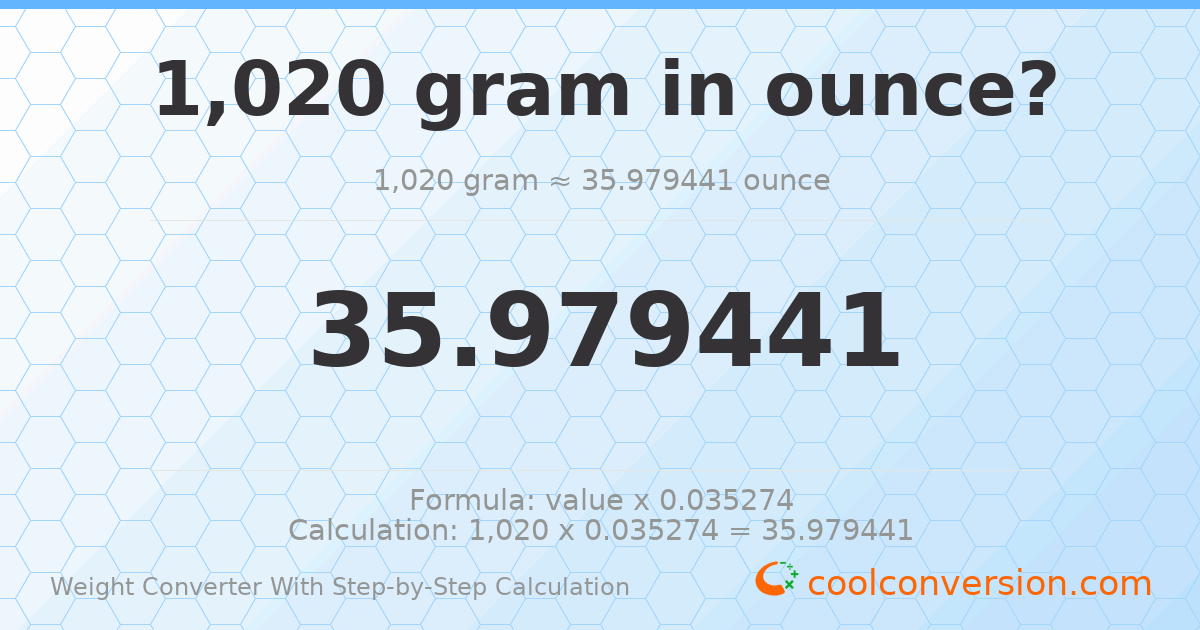 1020 grams = 35.9794 ounces