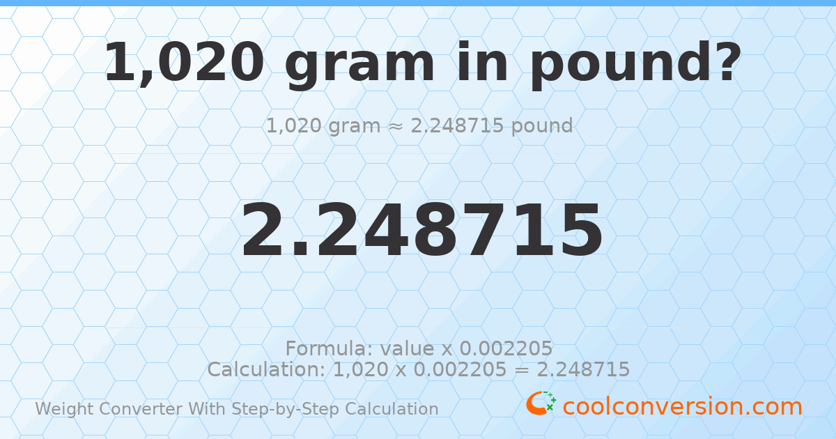 1020 grams = 2.24872 pounds