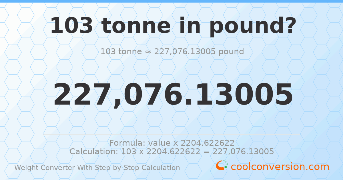 103 tonnes = 227076 pounds