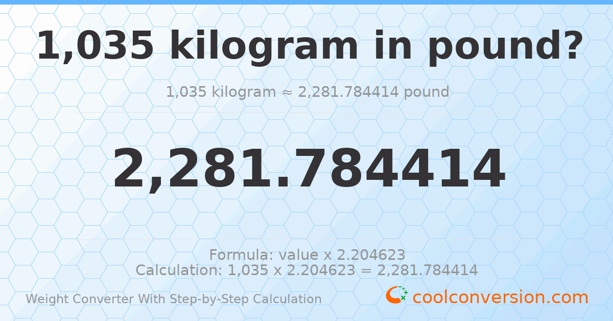 1035 kilograms = 2281.78 pounds