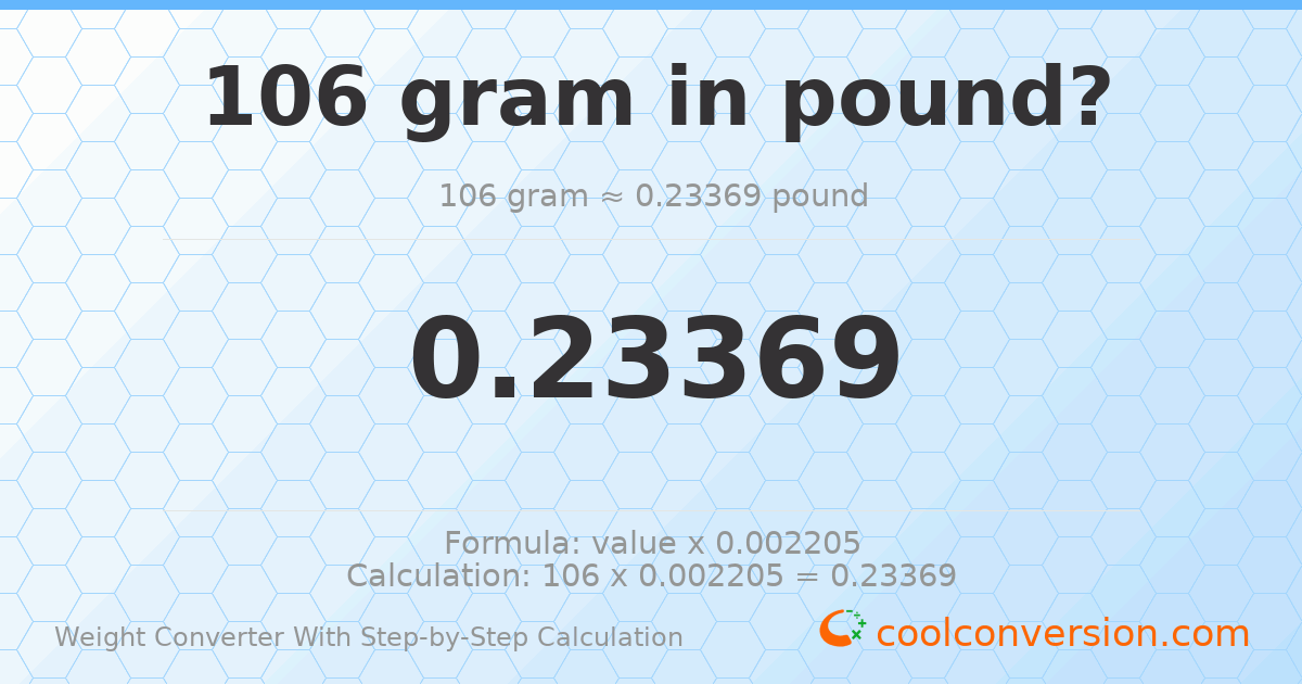 106 grams = 0.23369 pounds
