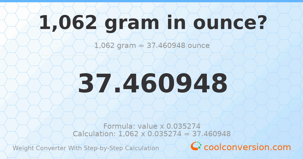 1062 grams = 37.4609 ounces