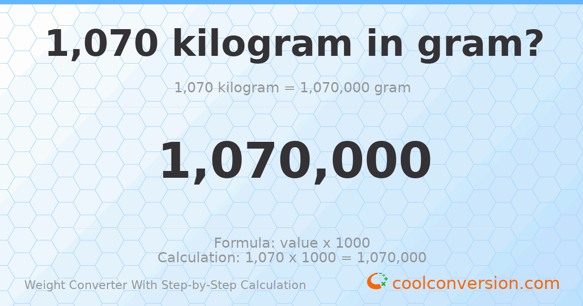 1070 kilograms = 1070000 grams