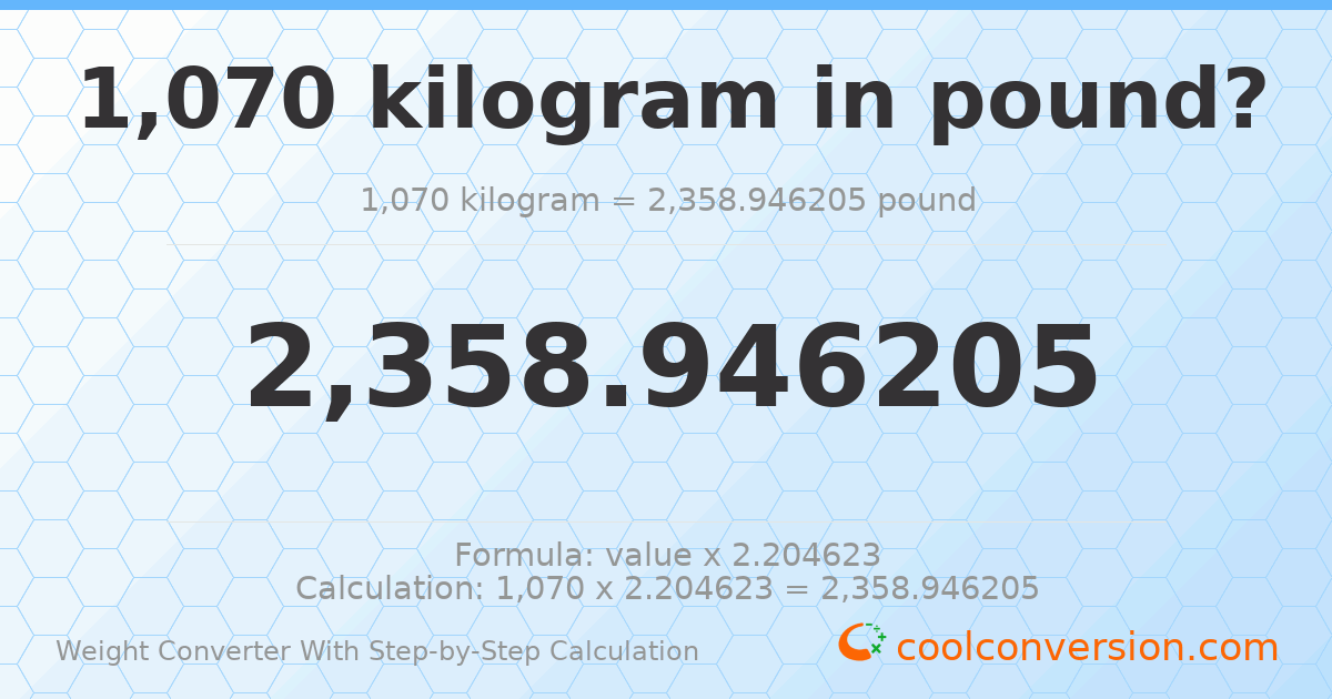 1070 kilograms = 2358.95 pounds