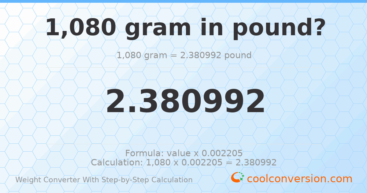1080 grams = 2.38099 pounds