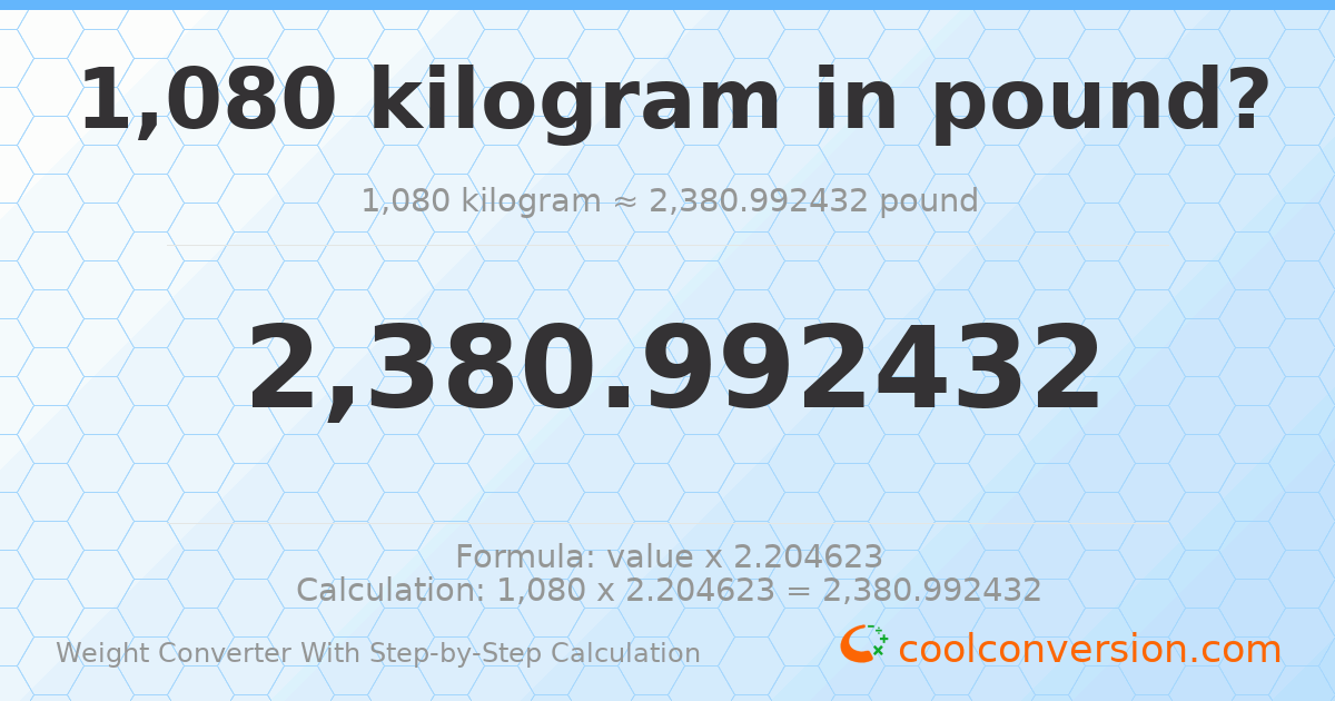 1080 kilograms = 2380.99 pounds
