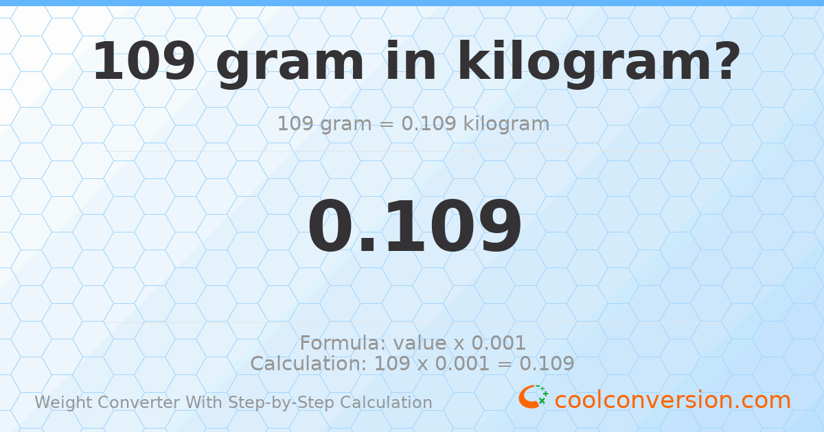 109 grams = 0.109 kilograms