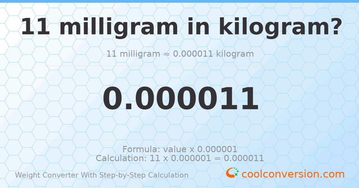 11 milligrams = 1.1 × 10⁻⁵ kilograms