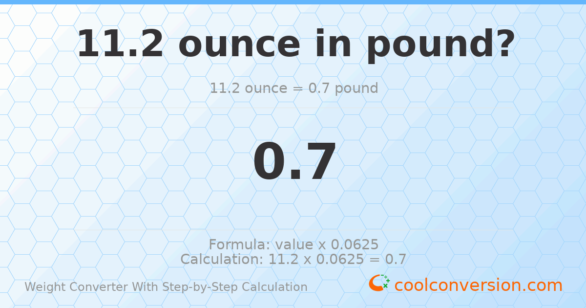 11.2 ounces = 0.7 pounds