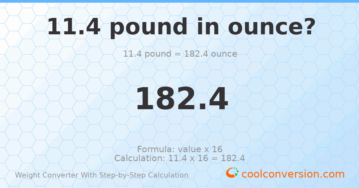 11.4 pounds = 182.4 ounces