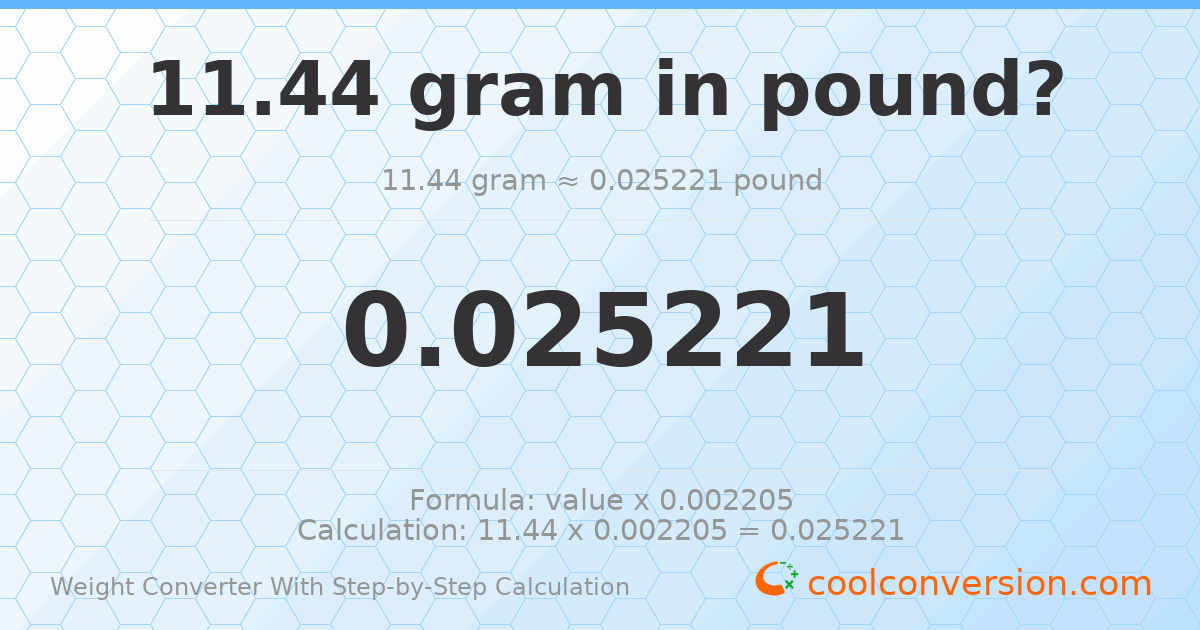 11.44 grams = 0.0252209 pounds