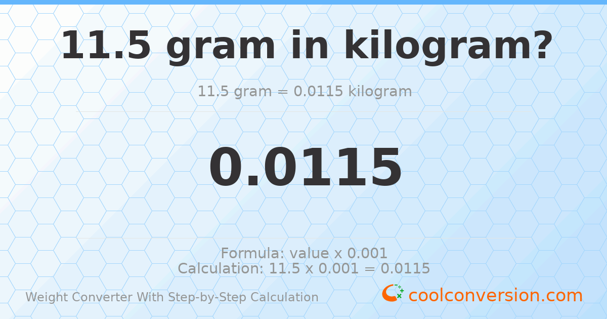 11.5 grams = 0.0115 kilograms