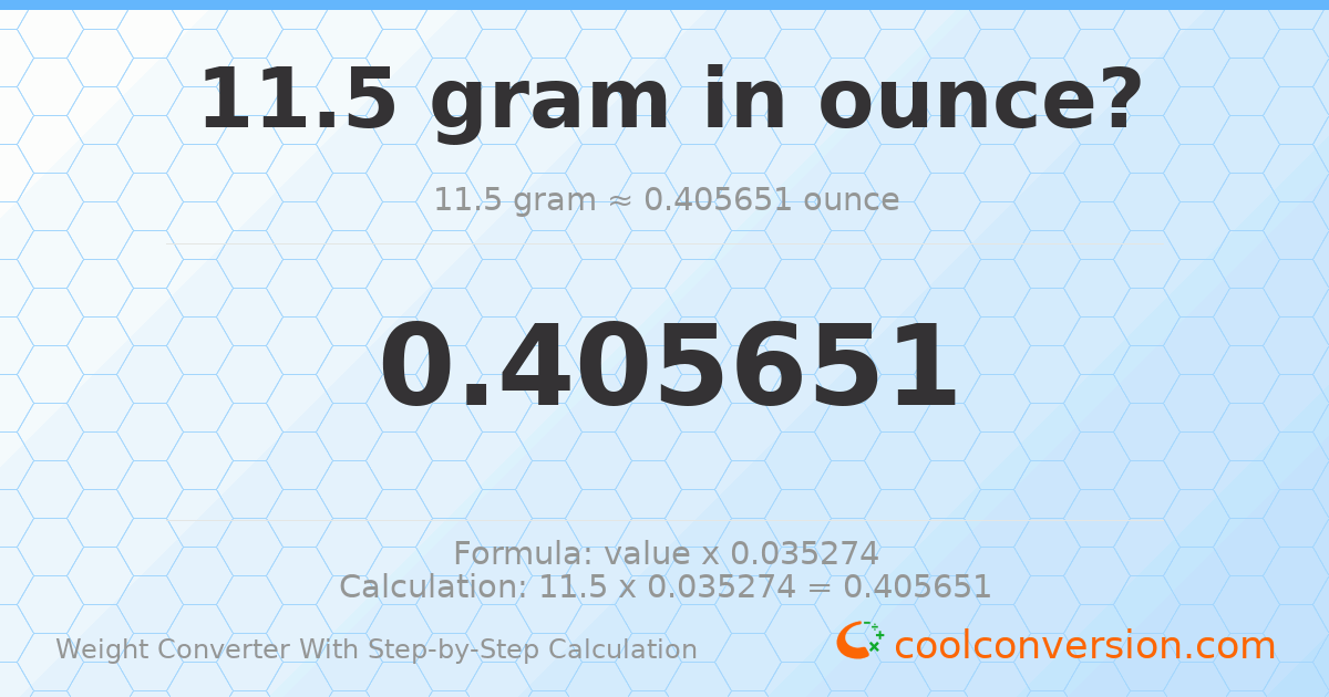 11.5 grams = 0.405651 ounces